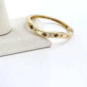 Brown & Clear Gemstone Gold Tone Hinged Cuff Magnetic Closure Bracelet